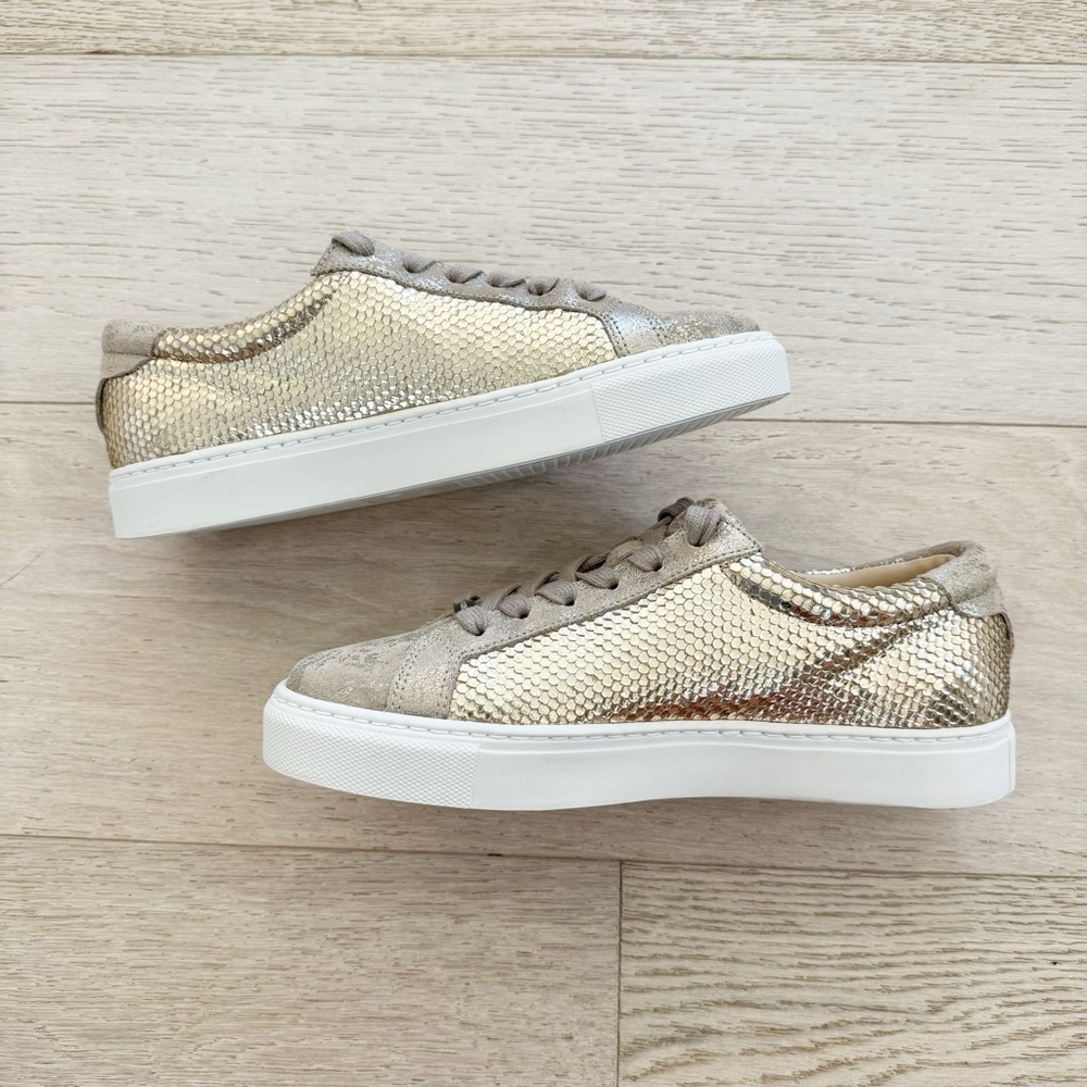 New J Slides Textured Gold And Suede Sneakers 7 - image 3